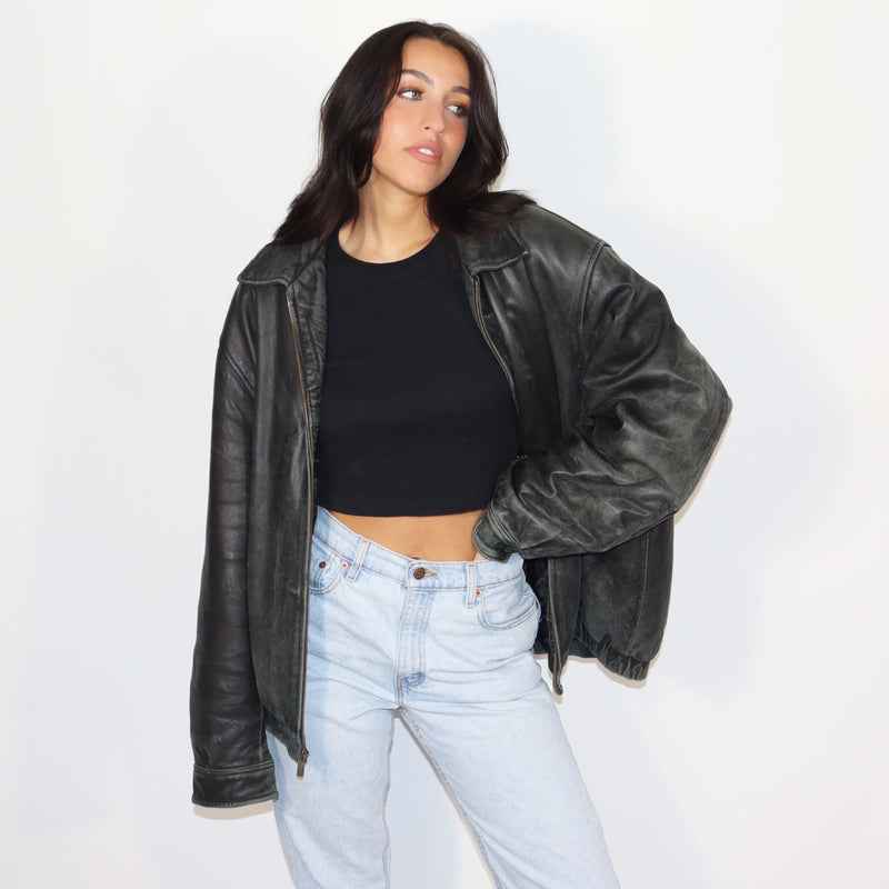 Oversized Worn Vintage Leather Jacket – The Model Off Duty