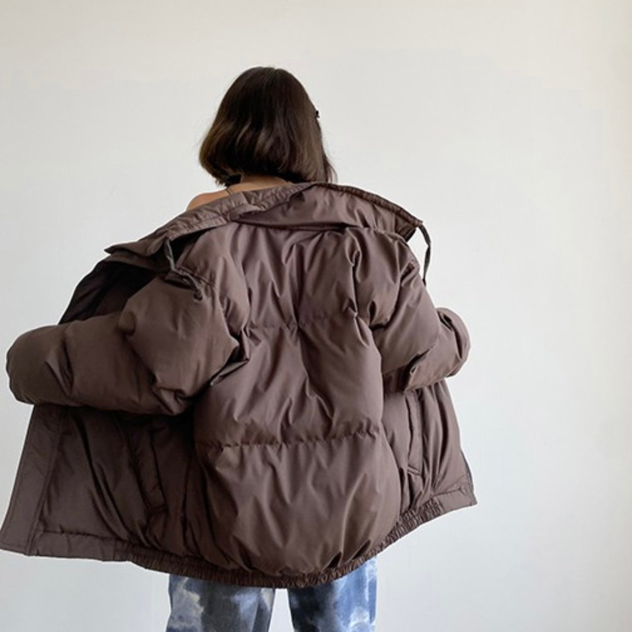 Oversized Puffer Jacket - Dark brown - Ladies