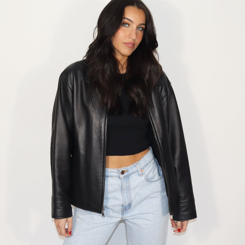 Oversized Structured Vintage Leather Jacket