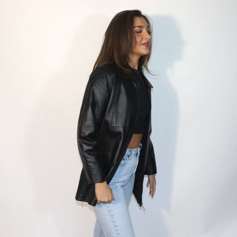 Vintage Structured Leather Blazer