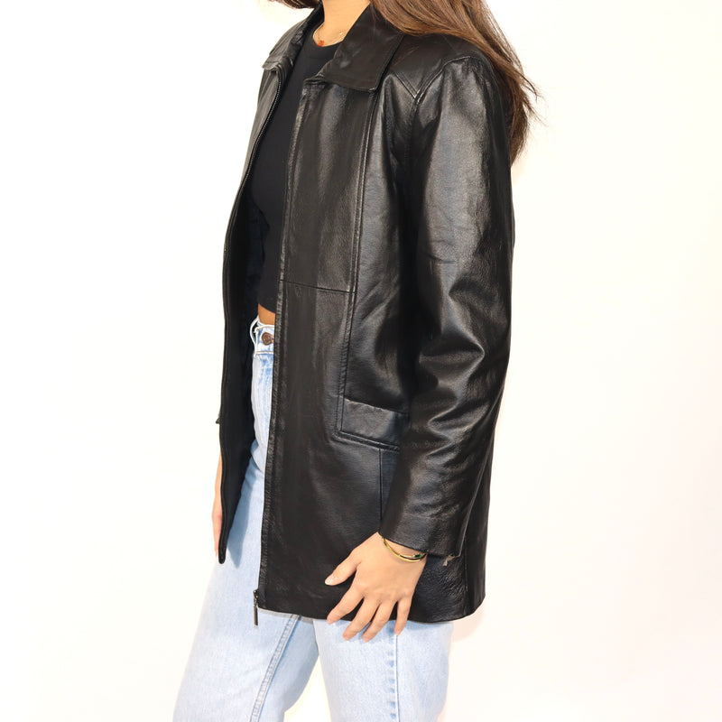 Vintage Structured Leather Blazer