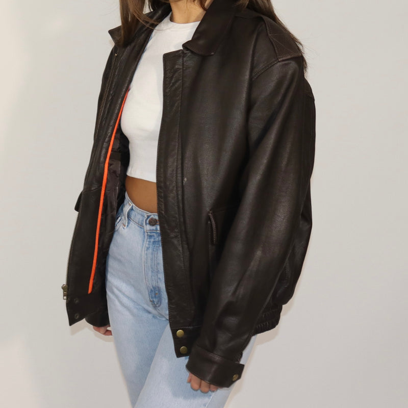 Brown Vintage Oversized Leather Jacket – The Model Off Duty